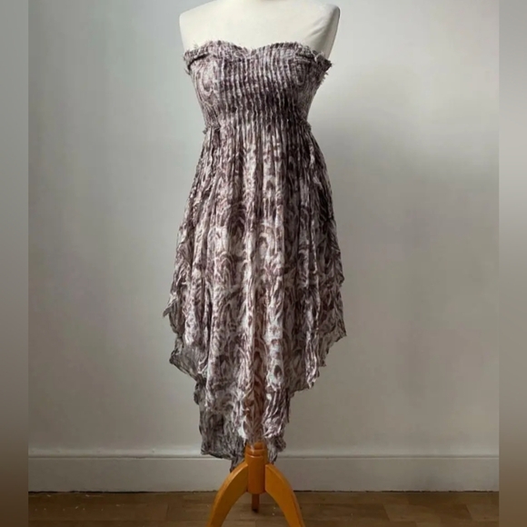 Free People Gauzy Tie Dye Grey Purple Dress Waterfall Mermaid Boho Hippie size S - Picture 3 of 9